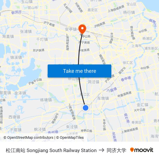 松江南站 Songjiang South Railway Station to 同济大学 map