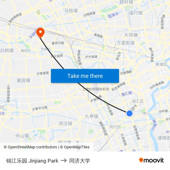 锦江乐园 Jinjiang Park to 同济大学 map