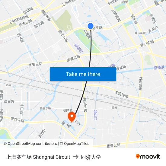 上海赛车场 Shanghai Circuit to 同济大学 map