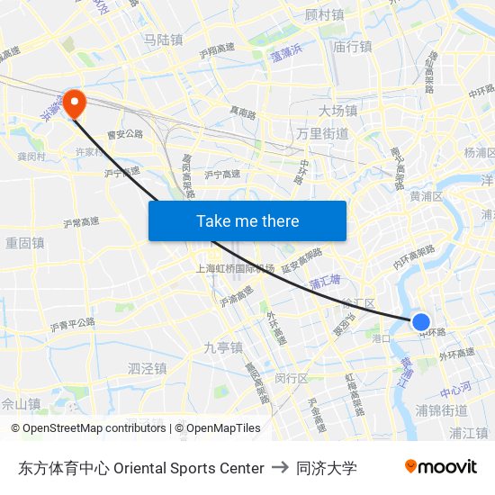 东方体育中心 Oriental Sports Center to 同济大学 map