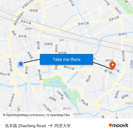 兆丰路 Zhaofeng Road to 同济大学 map