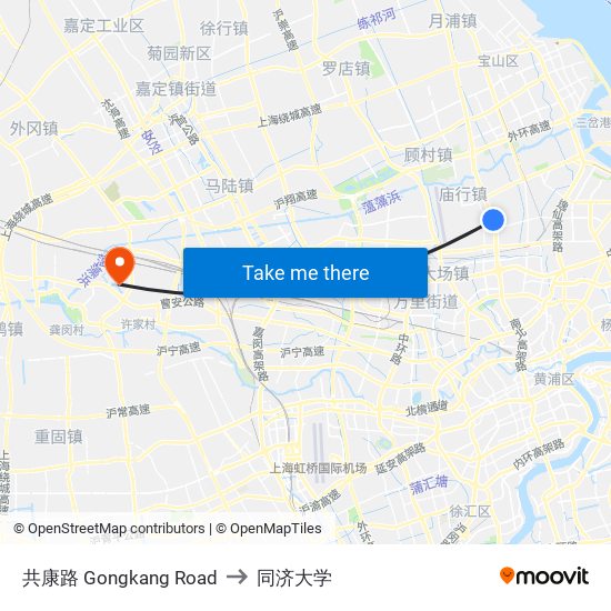 共康路 Gongkang Road to 同济大学 map