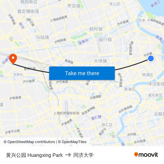 黄兴公园 Huangxing Park to 同济大学 map