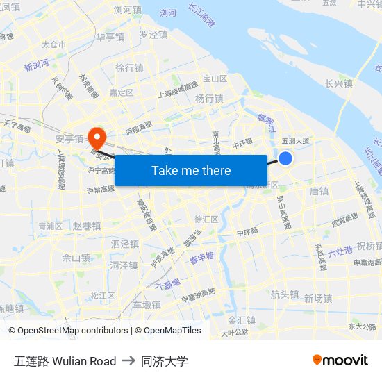 五莲路 Wulian Road to 同济大学 map