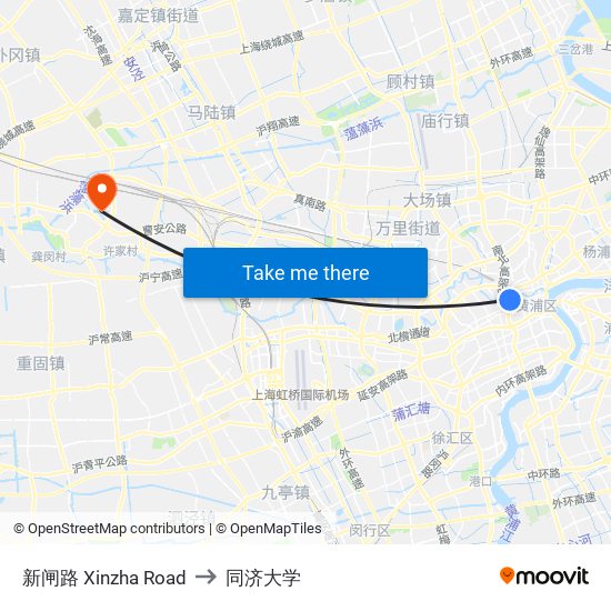 新闸路 Xinzha Road to 同济大学 map