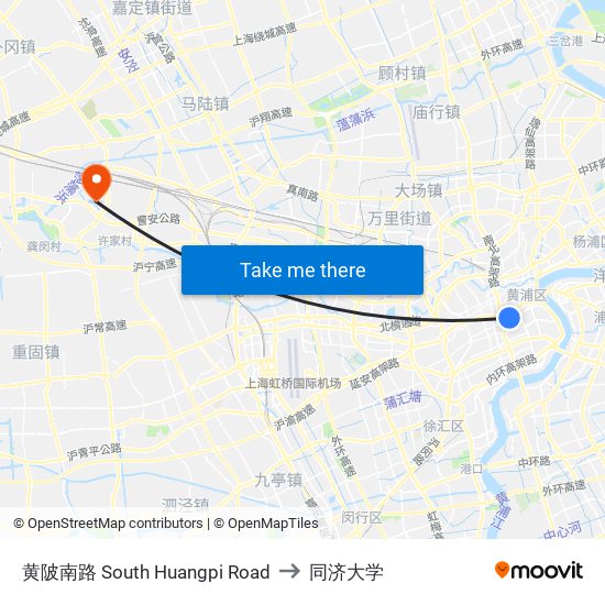 黄陂南路 South Huangpi Road to 同济大学 map