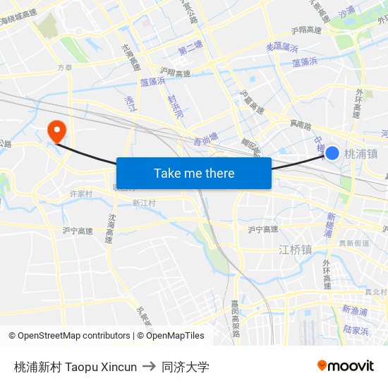 桃浦新村 Taopu Xincun to 同济大学 map