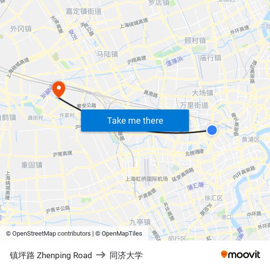 镇坪路 Zhenping Road to 同济大学 map