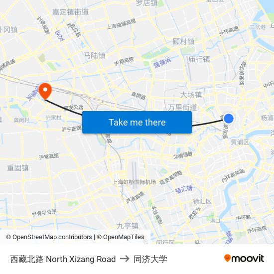 西藏北路 North Xizang Road to 同济大学 map