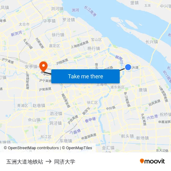 五洲大道地铁站 to 同济大学 map