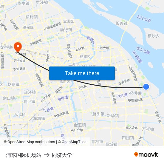 浦东国际机场站 to 同济大学 map