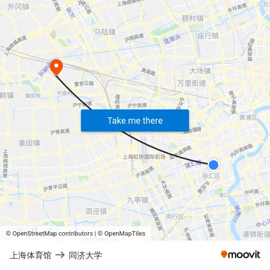 上海体育馆 to 同济大学 map