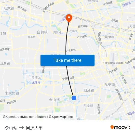 佘山站 to 同济大学 map