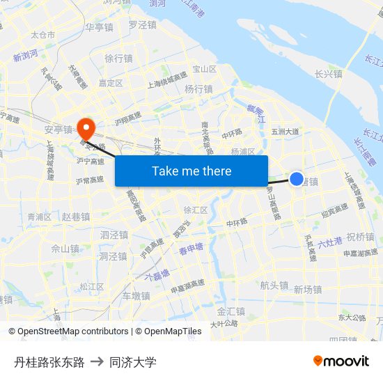 丹桂路张东路 to 同济大学 map