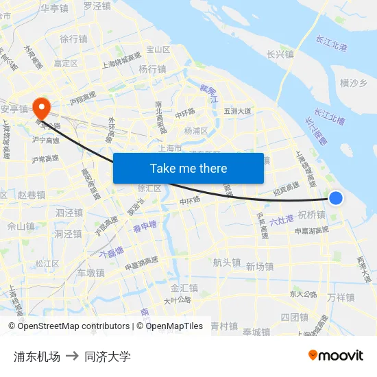 浦东机场 to 同济大学 map