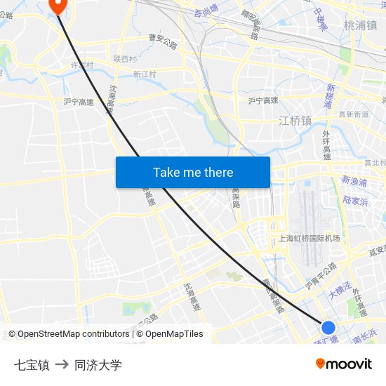 七宝镇 to 同济大学 map
