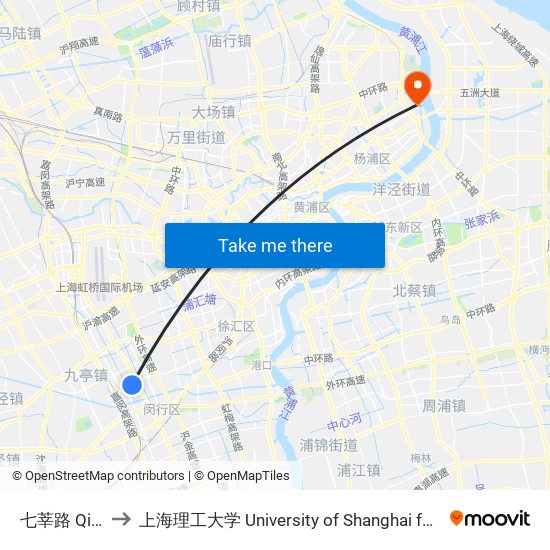 七莘路 Qixin Road to 上海理工大学 University of Shanghai for Science and Technology map