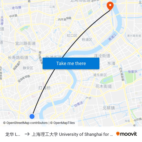 龙华 Longhua to 上海理工大学 University of Shanghai for Science and Technology map