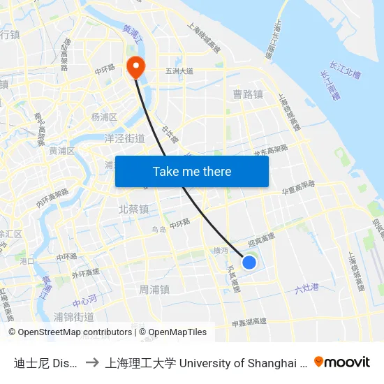 迪士尼 Disney Resort to 上海理工大学 University of Shanghai for Science and Technology map