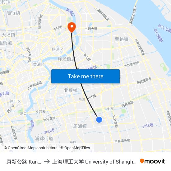 康新公路 Kangxin Highway to 上海理工大学 University of Shanghai for Science and Technology map