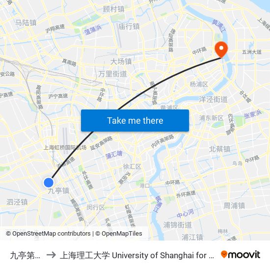 九亭第四小学 to 上海理工大学 University of Shanghai for Science and Technology map