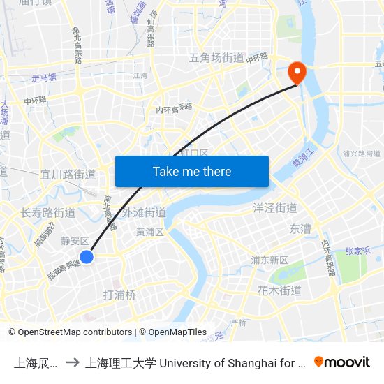 上海展览中心 to 上海理工大学 University of Shanghai for Science and Technology map