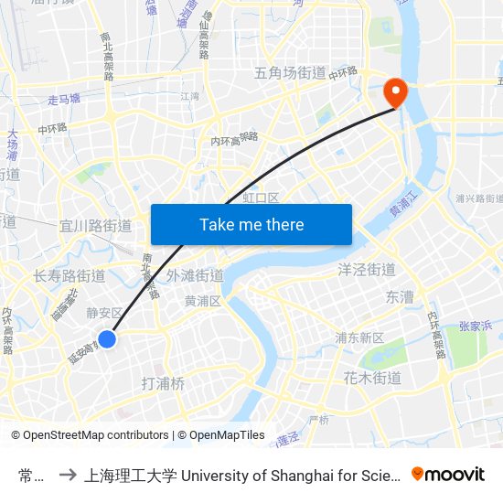 常德路 to 上海理工大学 University of Shanghai for Science and Technology map