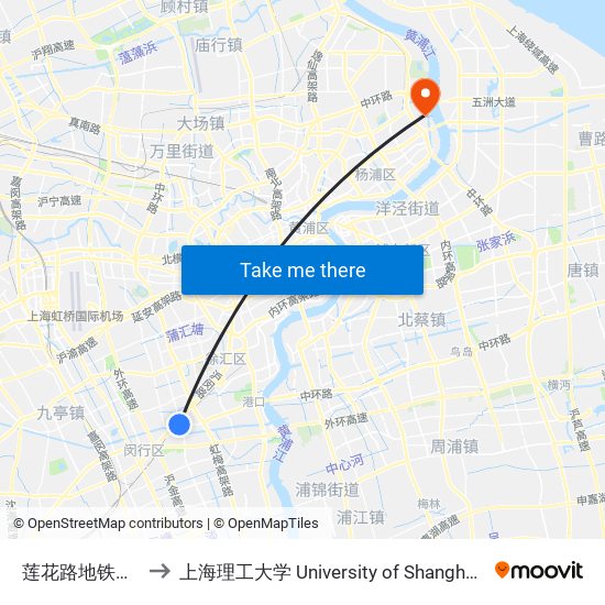 莲花路地铁站（南广场） to 上海理工大学 University of Shanghai for Science and Technology map