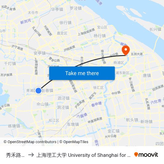 秀禾路崧泉路 to 上海理工大学 University of Shanghai for Science and Technology map