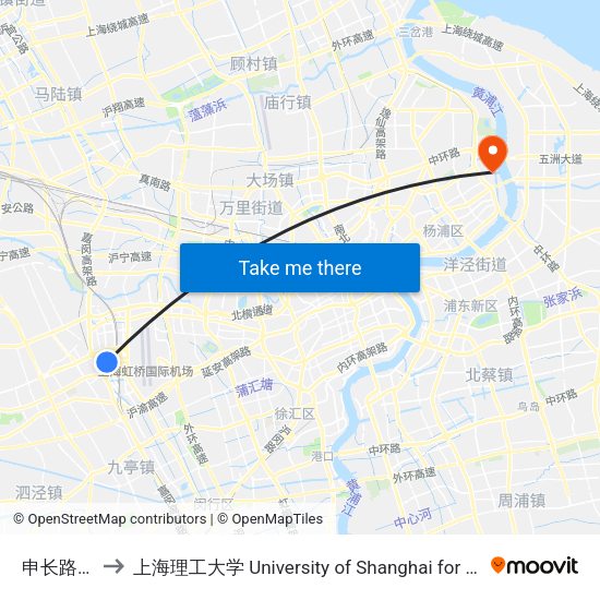 申长路绍虹路 to 上海理工大学 University of Shanghai for Science and Technology map