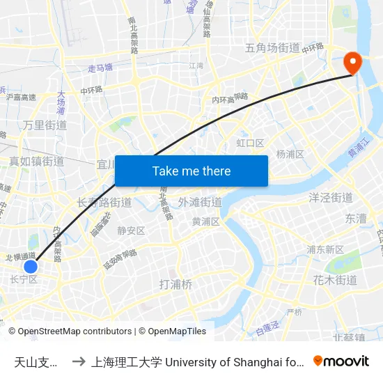 天山支路古北路 to 上海理工大学 University of Shanghai for Science and Technology map