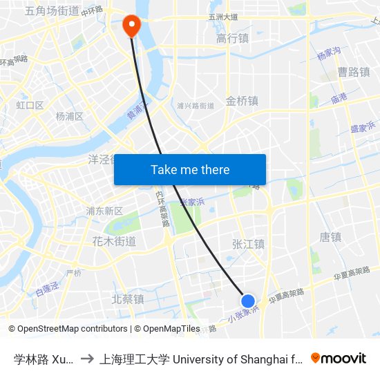 学林路 Xuelin Road to 上海理工大学 University of Shanghai for Science and Technology map