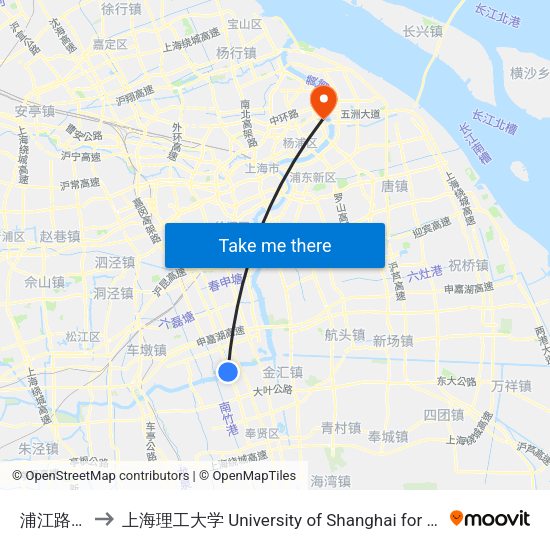 浦江路沪闵路 to 上海理工大学 University of Shanghai for Science and Technology map