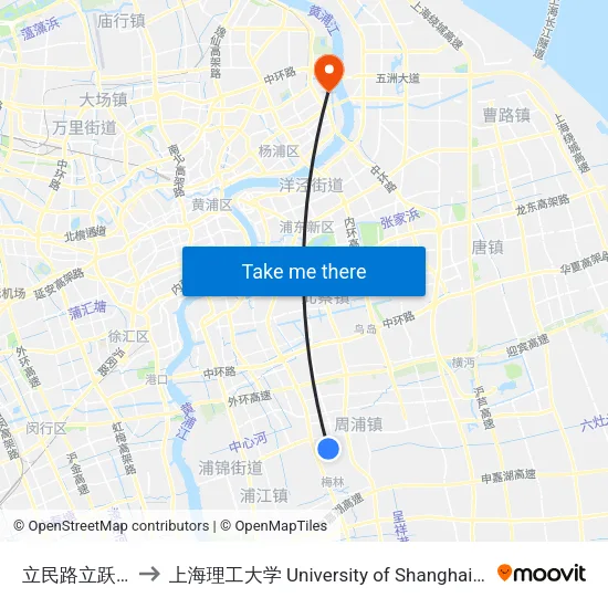 立民路立跃路(招呼站) to 上海理工大学 University of Shanghai for Science and Technology map