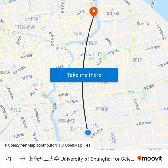 召稼楼 to 上海理工大学 University of Shanghai for Science and Technology map
