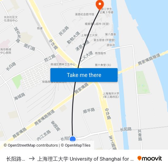 长阳路爱国路 to 上海理工大学 University of Shanghai for Science and Technology map