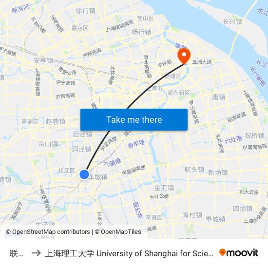 联阳路 to 上海理工大学 University of Shanghai for Science and Technology map