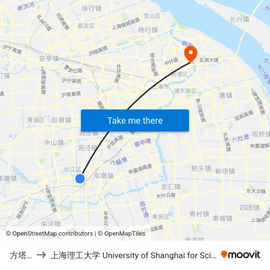 方塔北路 to 上海理工大学 University of Shanghai for Science and Technology map