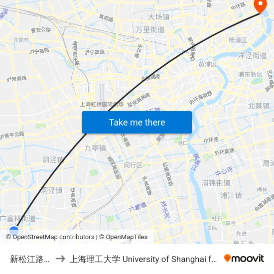 新松江路西林北路 to 上海理工大学 University of Shanghai for Science and Technology map