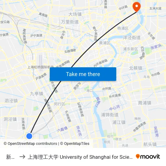 新镇街 to 上海理工大学 University of Shanghai for Science and Technology map