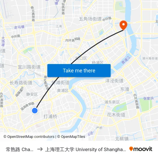常熟路 Changshu Road to 上海理工大学 University of Shanghai for Science and Technology map