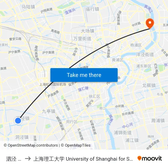 泗泾 Sijing to 上海理工大学 University of Shanghai for Science and Technology map