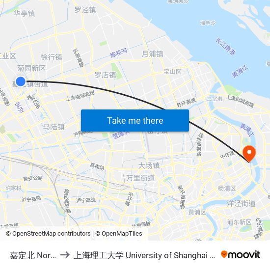嘉定北 North Jiading to 上海理工大学 University of Shanghai for Science and Technology map