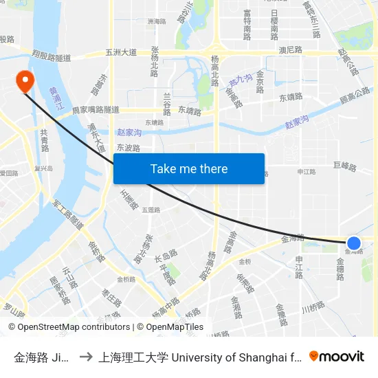 金海路 Jinhai Road to 上海理工大学 University of Shanghai for Science and Technology map