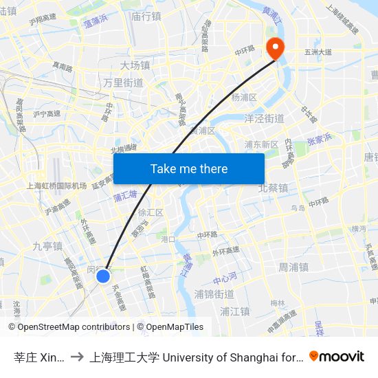 莘庄 Xinzhuang to 上海理工大学 University of Shanghai for Science and Technology map