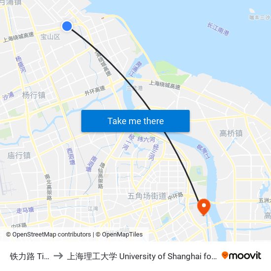 铁力路 Tieli Road to 上海理工大学 University of Shanghai for Science and Technology map