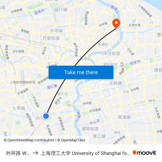 外环路 Waihuanlu to 上海理工大学 University of Shanghai for Science and Technology map