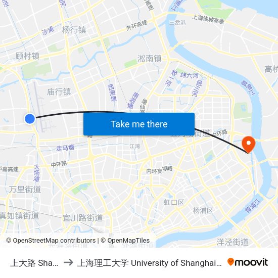 上大路 Shangda Road to 上海理工大学 University of Shanghai for Science and Technology map