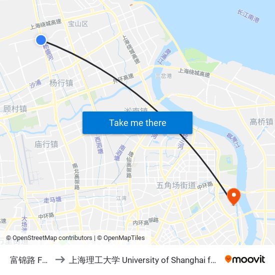 富锦路 Fujin Road to 上海理工大学 University of Shanghai for Science and Technology map