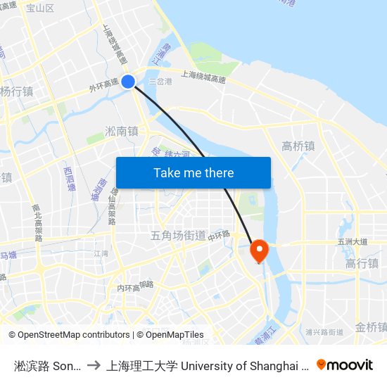 淞滨路 Songbin Road to 上海理工大学 University of Shanghai for Science and Technology map